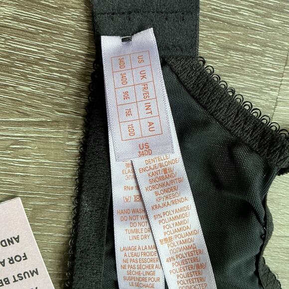 NWT Savage X Fenty Dear Diary Black Sheer Embroidered Bra 34DD - Picture 4 of 5